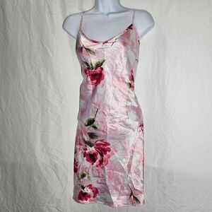 vintage y2k 2000s pink floral coquette whimsigoth satin slip dress